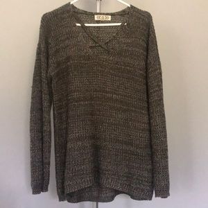 Pink Rose Heathered Green Sweater with Criss Cross V Neck Size Extra Large XL